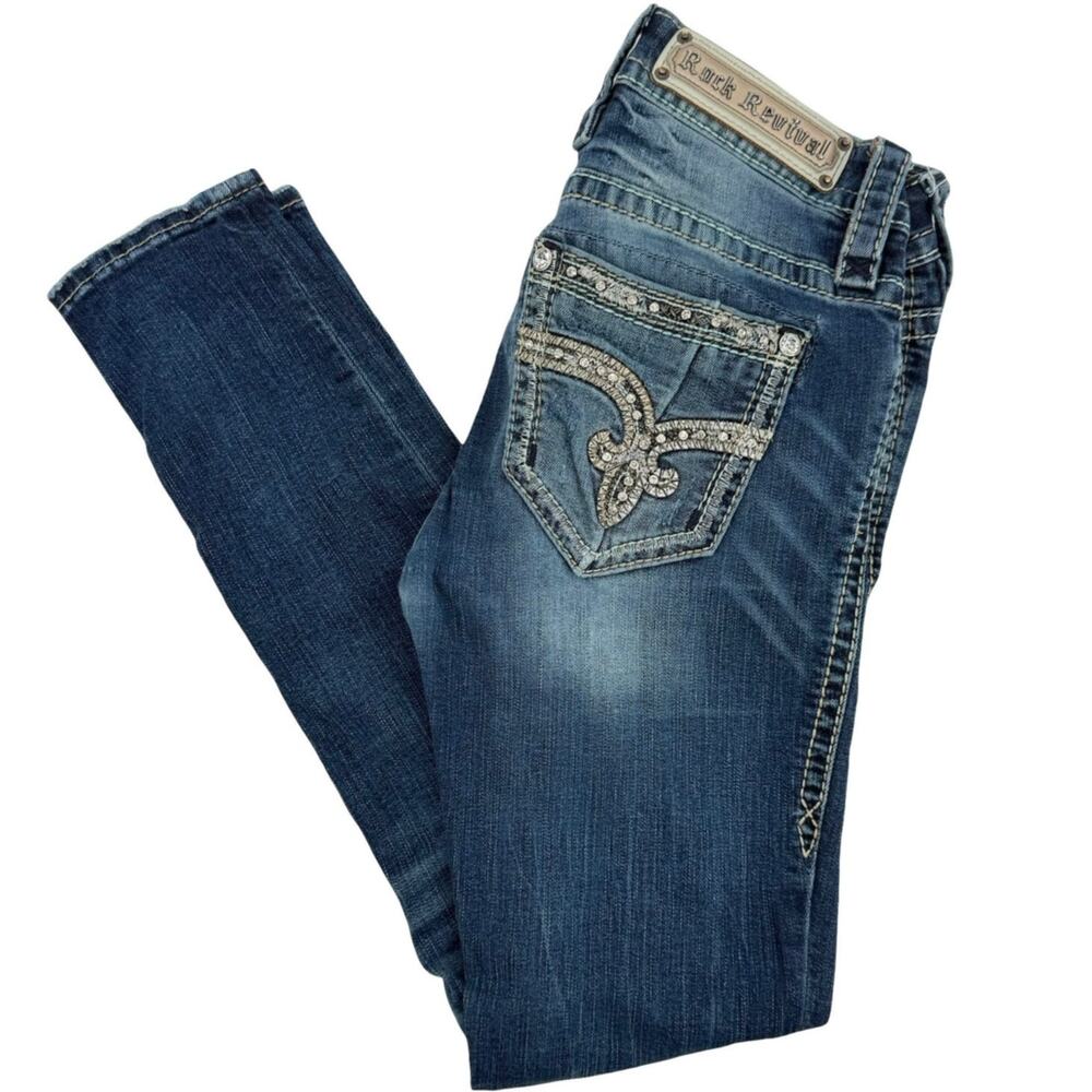 Vintage y2k Womens Studded Low Rise Rock Revival Sherry Ankle Skinny Jeans Sz 25
